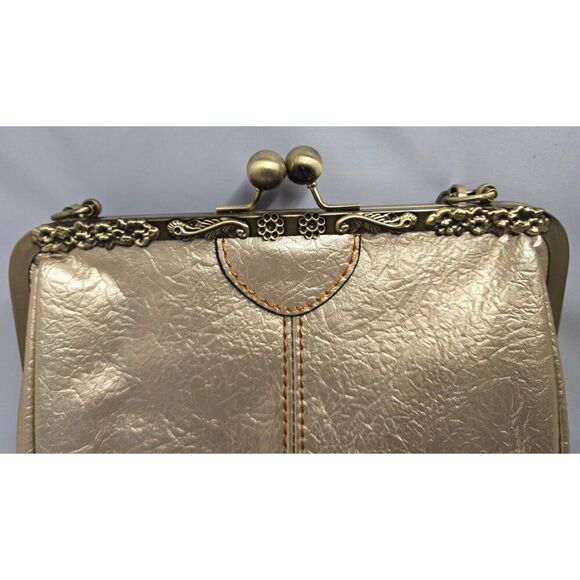 Vintage Gold Evening Bag With Ornate Clasp Chain Strap elegant chic glam dainty - Picture 2 of 10